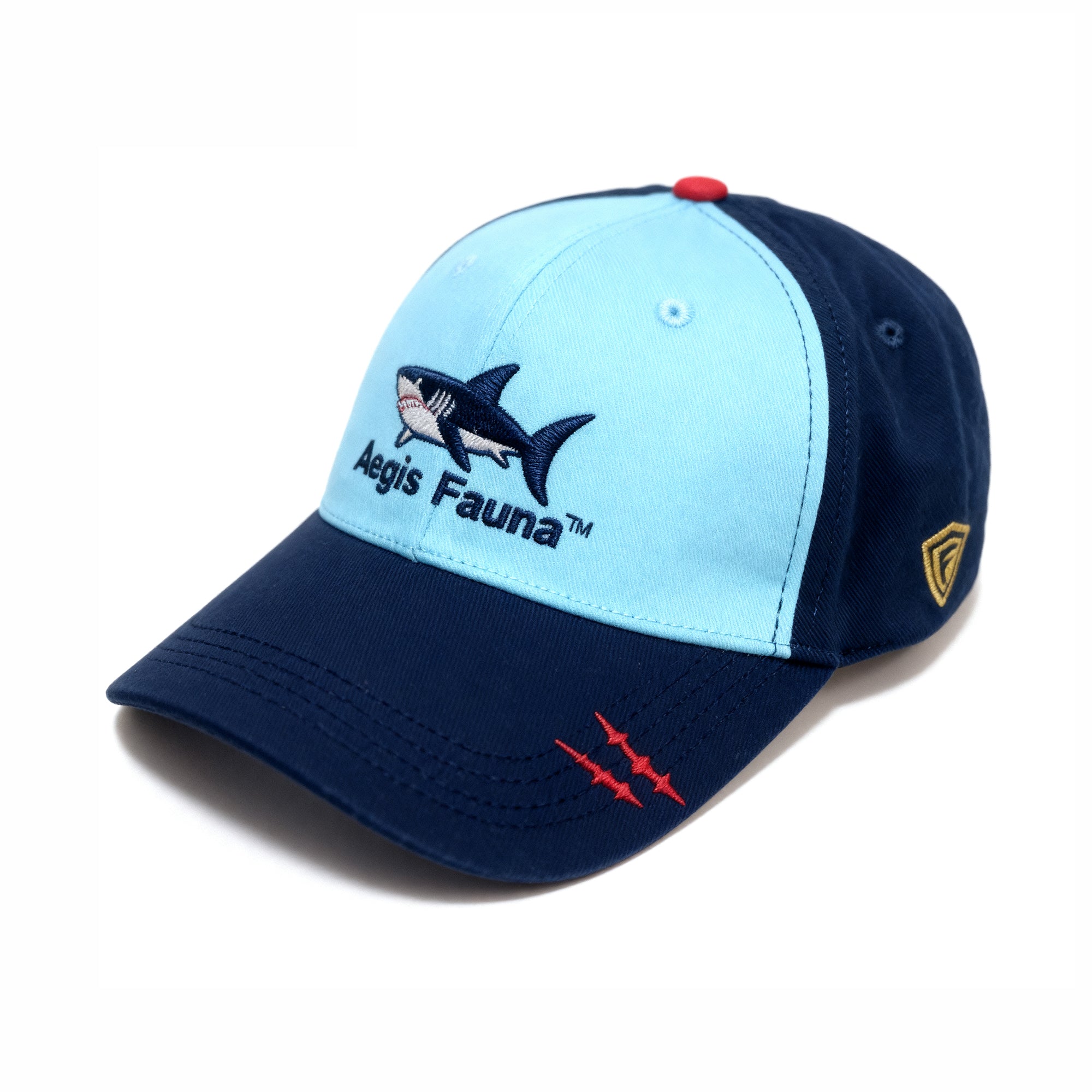 Shark Embroidered Baseball Cap - Ocean Blue & Navy
