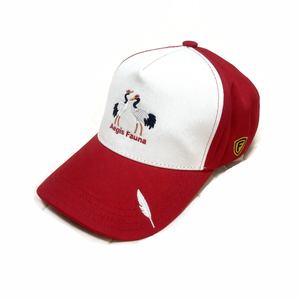 Crane Embroidered Baseball Cap - Red & White | Aegis Fauna